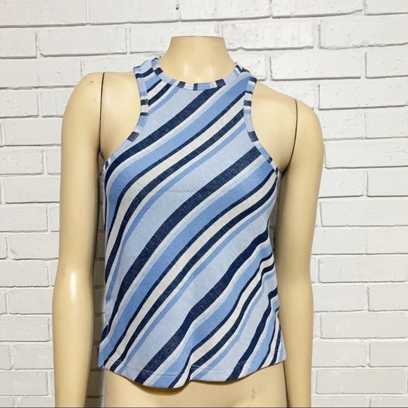 Free People Women’s Blue Diagonal Striped Tank - Picture 1 of 14